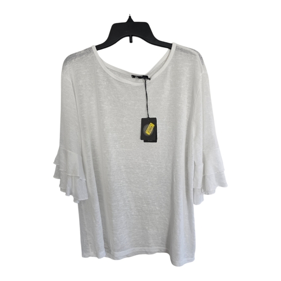 $88 JM Blouse Womens XL White Flutter 3/4 Sleeve Liquid Knit Angel Minimalist - Picture 1 of 12
